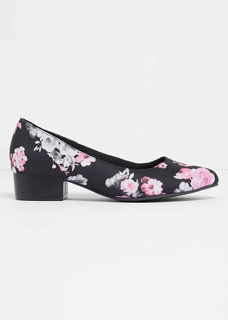 Pantofi cu toc pătrat • negru înflorat • magazin bonprix