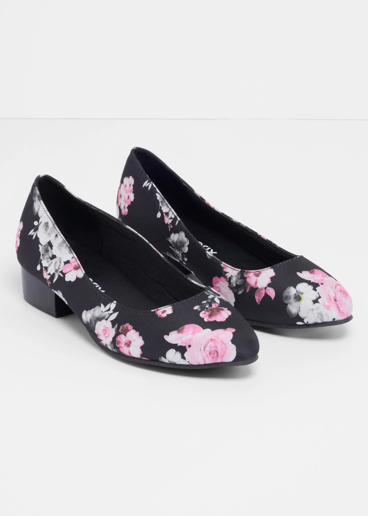 Pantofi cu toc pătrat • negru înflorat • magazin bonprix