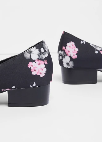 Pantofi cu toc pătrat • negru înflorat • magazin bonprix