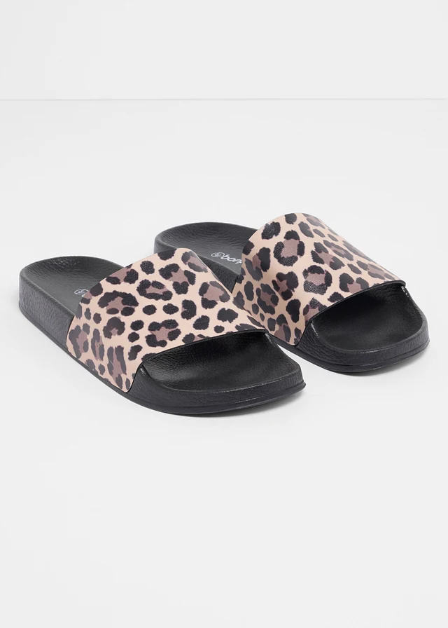 Šľapky Animal Look, farba: béžová leopard potlačená