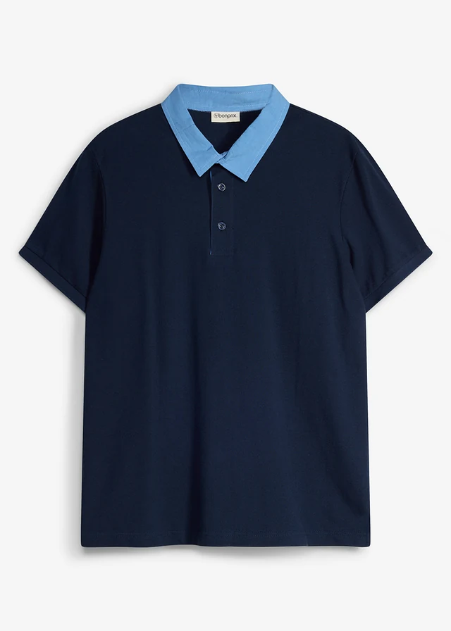 Polo en maille piquée 100% coton, Couleur: bleu foncé