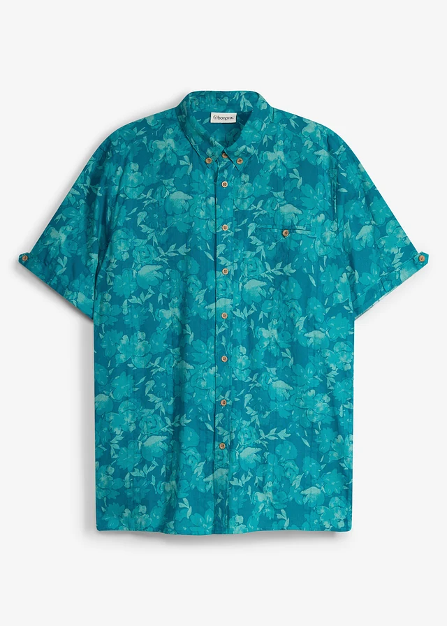Chemise manches courtes en seersucker, Couleur: bleu océan