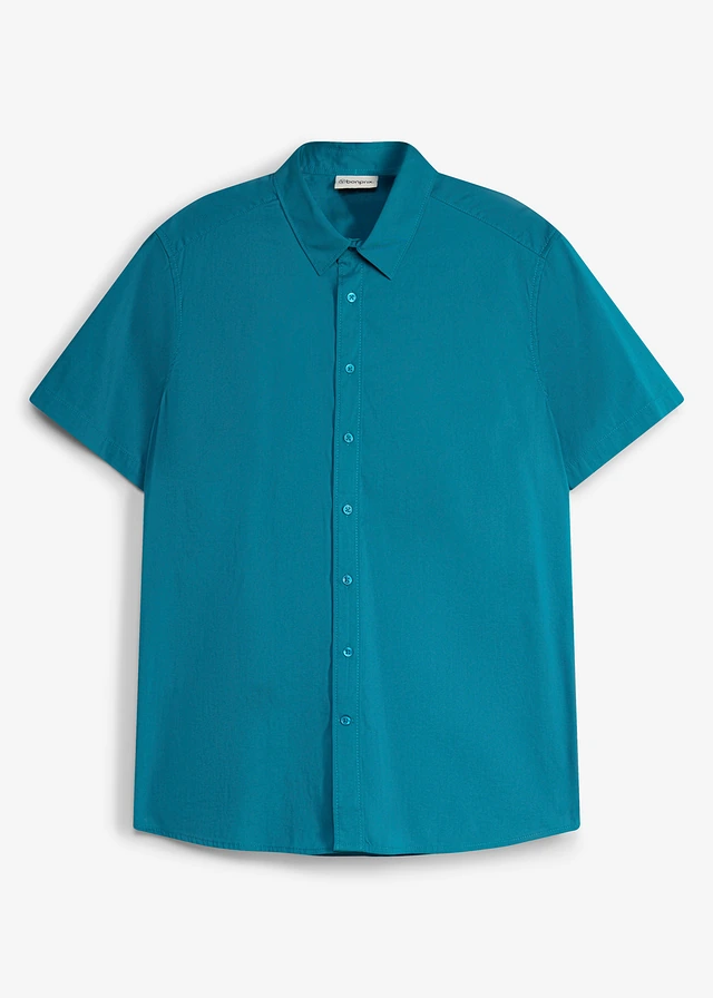 Koszula z krótkim rękawem, ze stretchem, slim fit • morski turkusowy • sklep bonprix