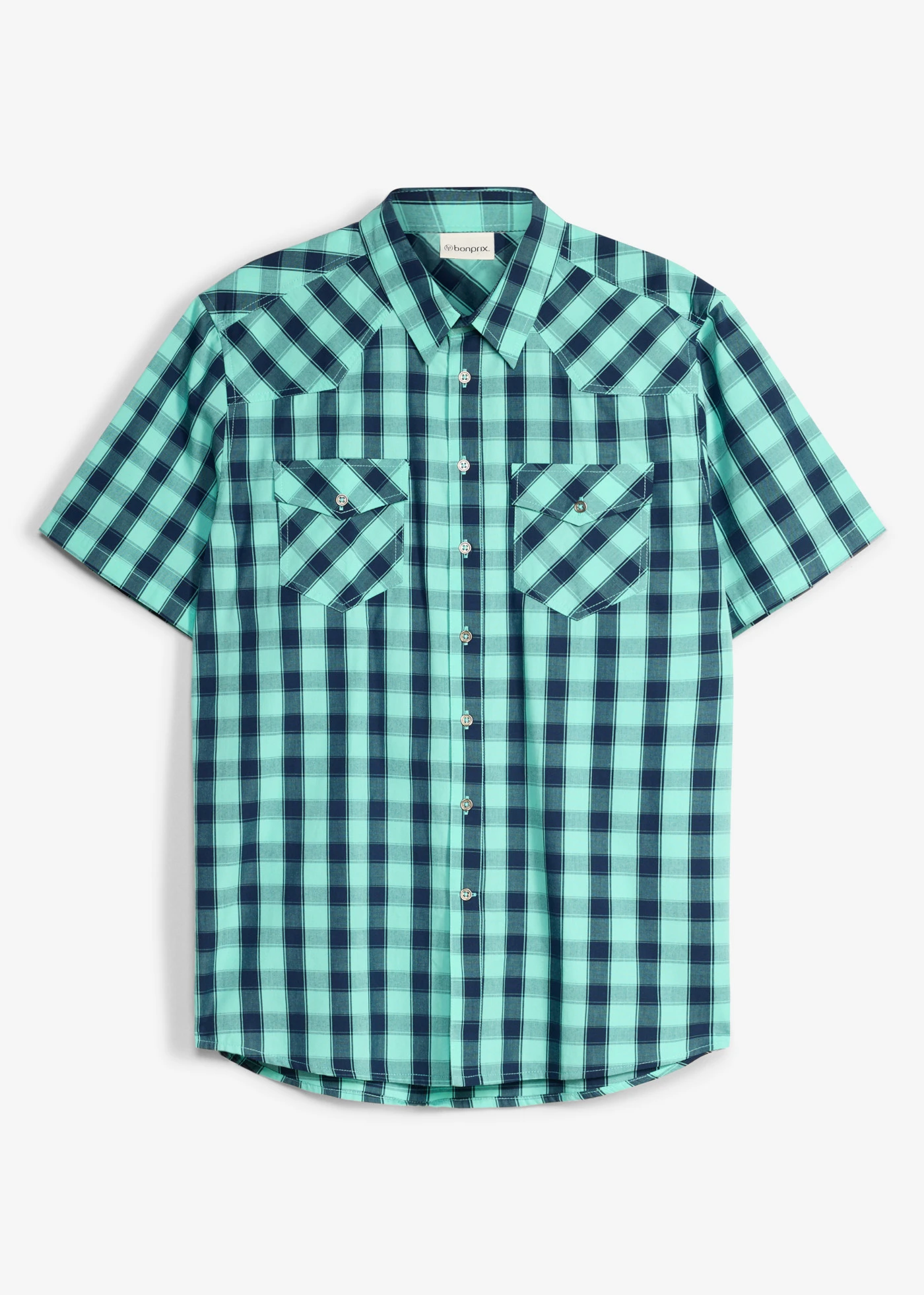Rövid ujjú ing tiszta pamutból • mentolkék/sötétkék kockás • bonprix áruház