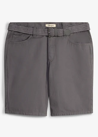 Stretchbermuda met elastische tailleband en riem, regular fit