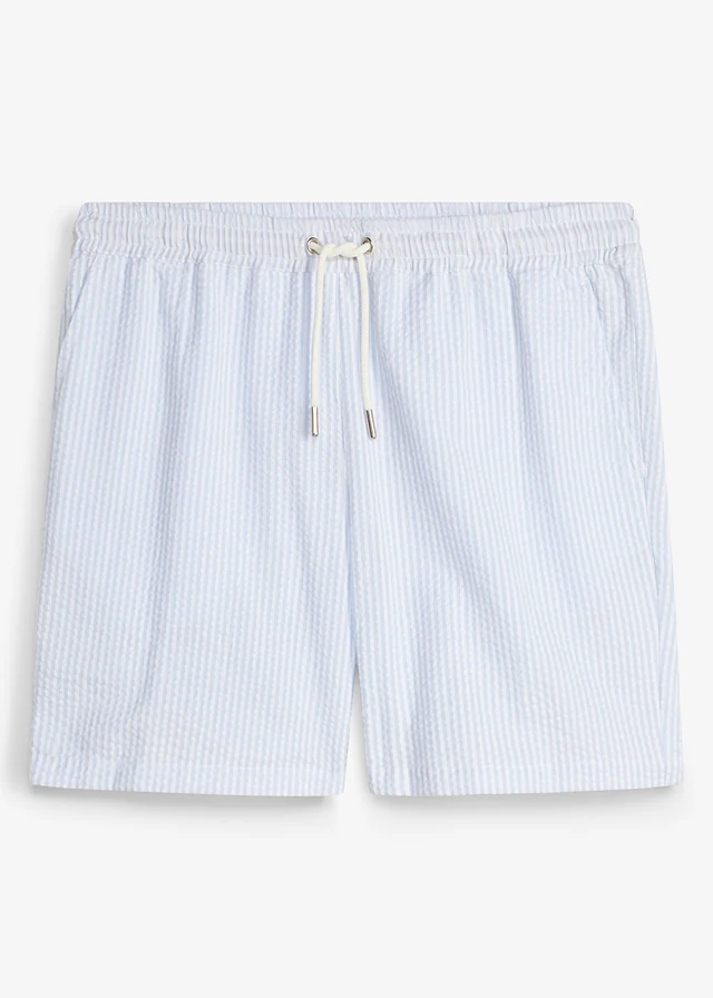 Pantaloni scurți cu elastic și șiret în talie, Loose Fit, culoare: albastru pudrat-alb cu dungi