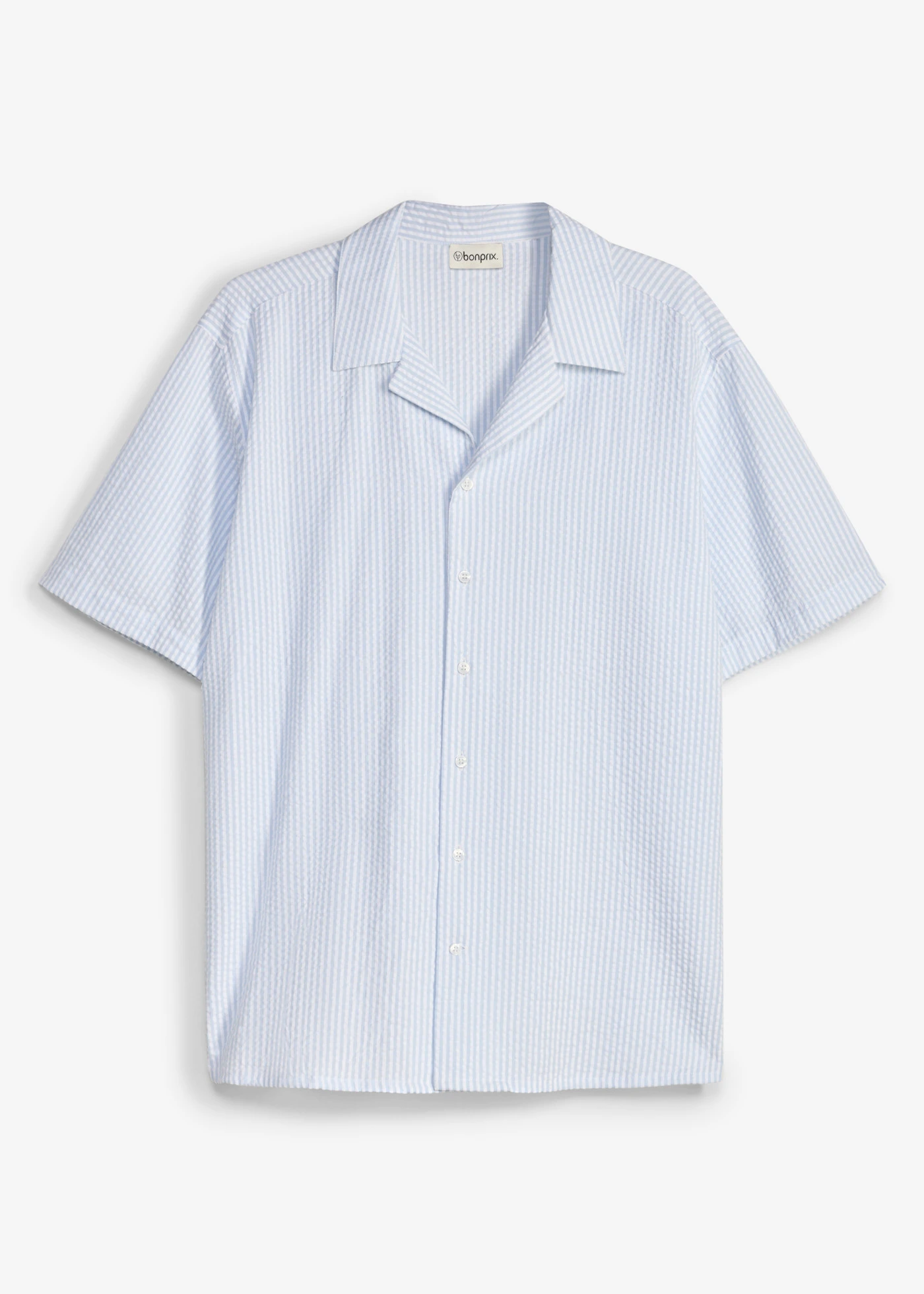 Chemise manches courtes en seersucker, loose • bleu poudré-blanc rayé • product-page.page-title-suffix