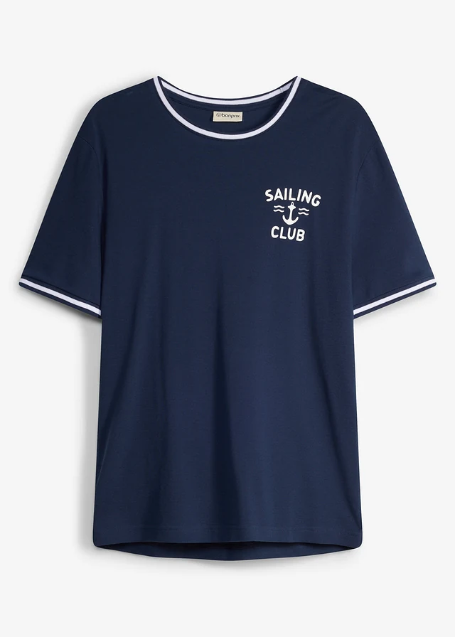 T-shirt 100% coton piqué • bleu foncé/blanc imprimé • product-page.page-title-suffix