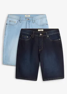 Lot de 2 bermudas en jean extensible, regular • bleu clair denim + bleu foncé denim • Boutique bonprix
