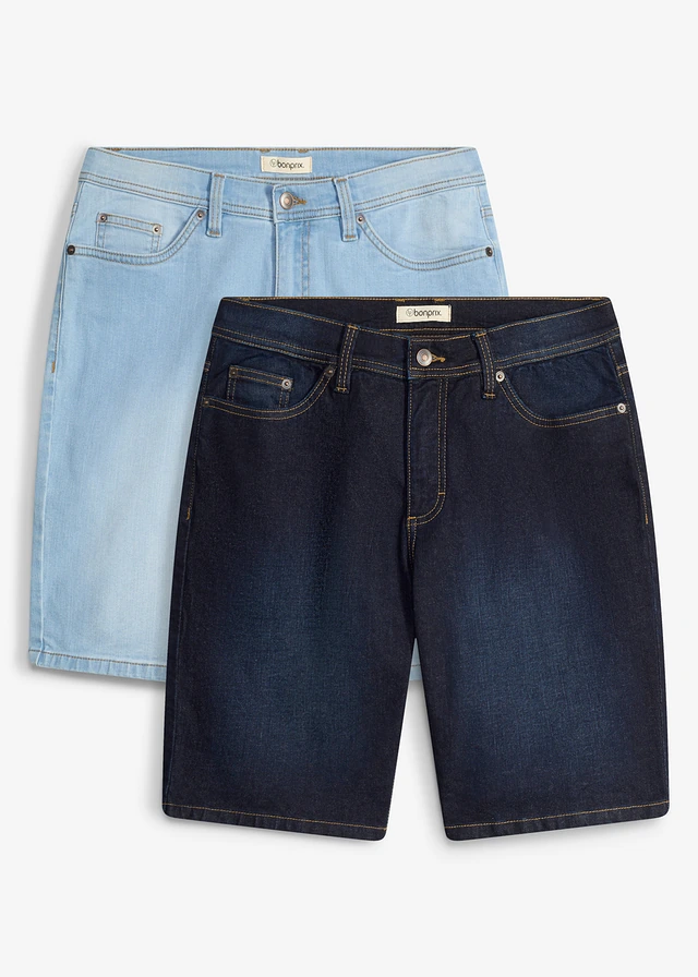Stretch jeans bermuda, regular fit (set van 2) • lichtblauw denim+donkerblauw denim • product-page.page-title-suffix