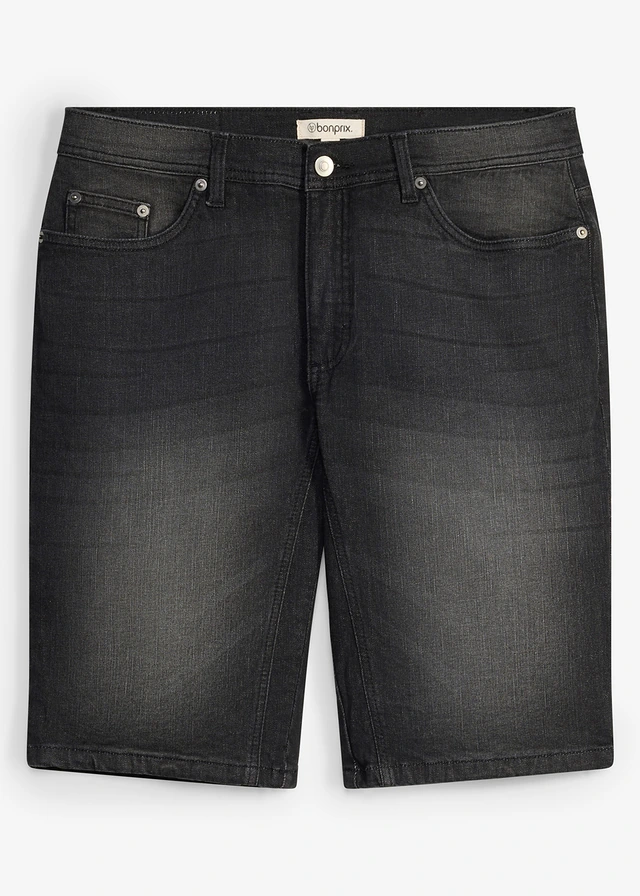 Bermudy jeansowe ze stretchem i wzmocnionym krokiem, regular fit • czarny denim • sklep bonprix
