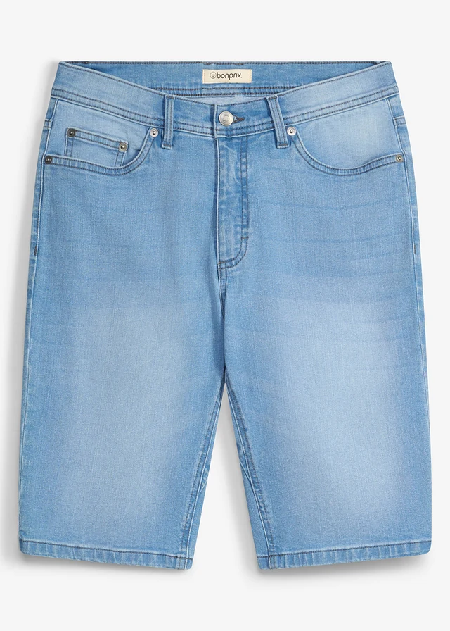 Lot de 2 bermudas regular en jean extensible, entrejambe renforcé, Couleur: bleu denim + bleu clair denim