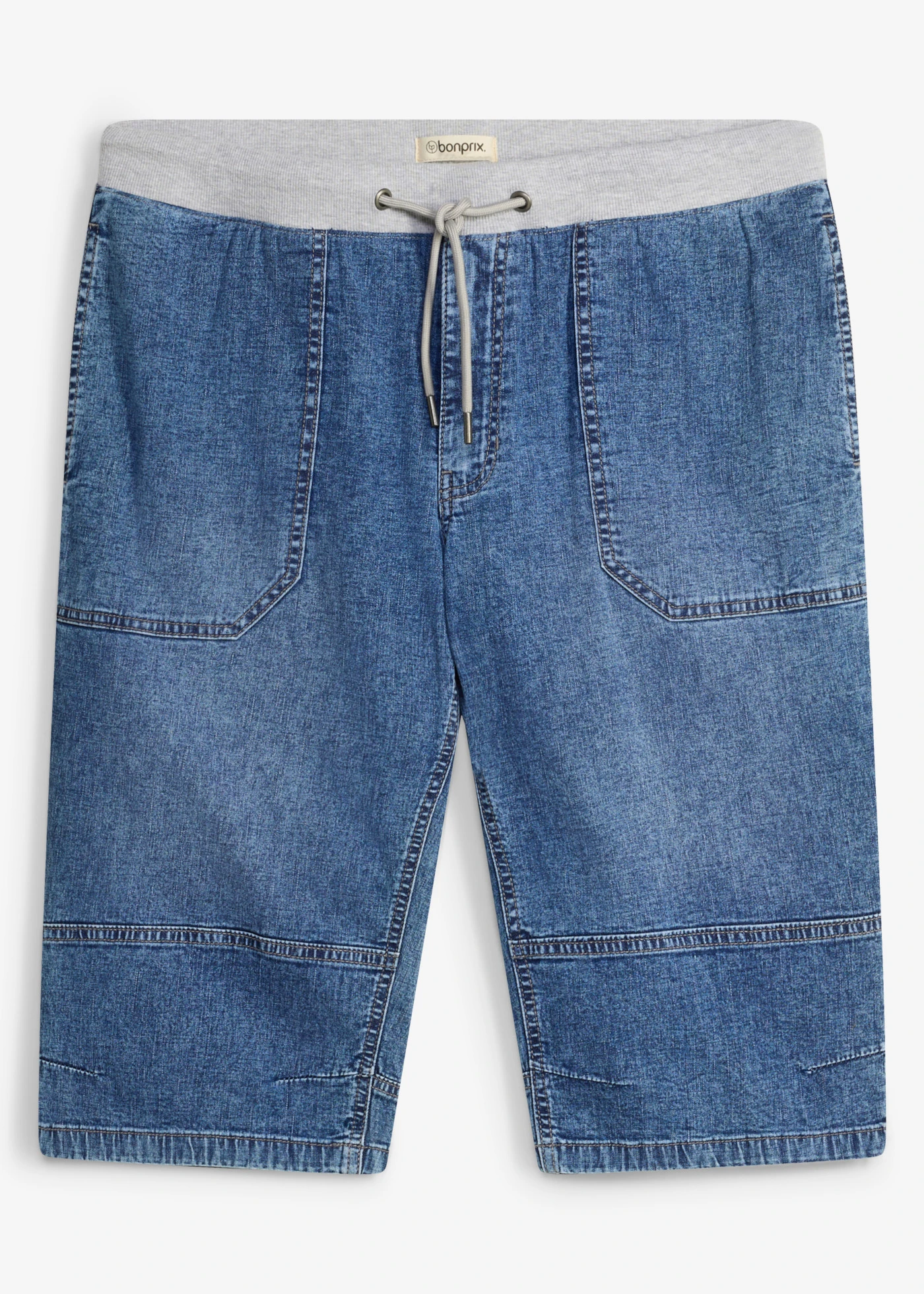 Vékony, hosszú, belebújós farmer bermuda, Relaxed Fit • kék kőmosott • bonprix áruház