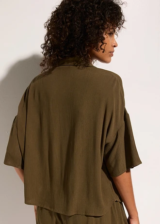 Chemisier court de plage en viscose fluide, Couleur: olive foncé
