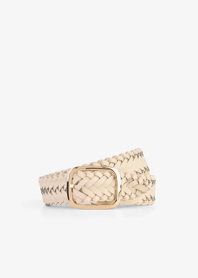 Ceinture tressée à boucle carrée • beige/couleur dorée • Boutique bonprix
