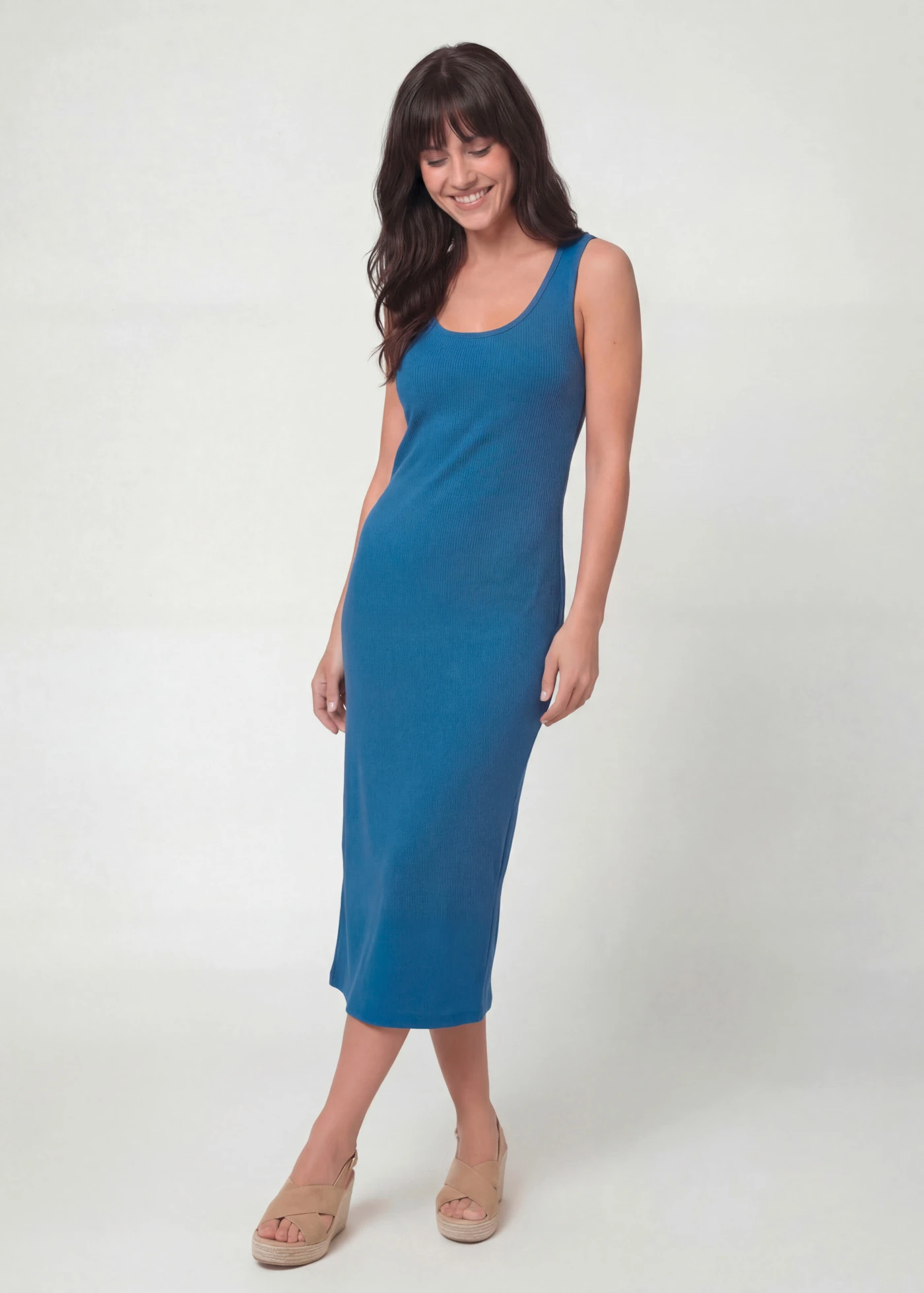 Rochie cu bretele din bumbac organic elastic • albastru arctic • magazin bonprix