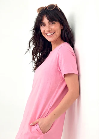 Lichte shirtjurk van biologisch katoen met effectgaren (set van 2) • roze-wit • bonprix online shop