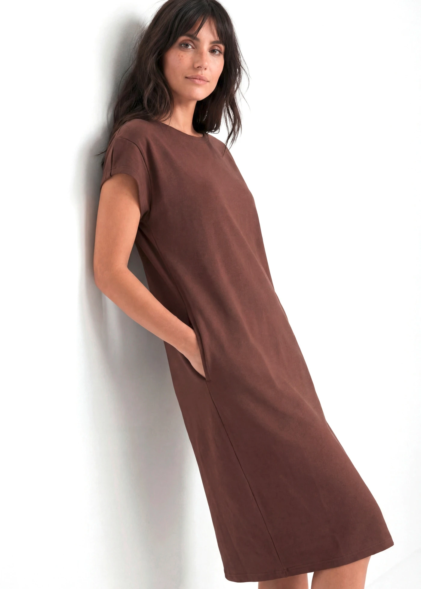 Robe en jersey coton épais • marron • Boutique bonprix