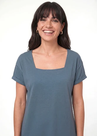 Rochie din jerse cu bumbac organic 100% • albastru fumuriu • magazin bonprix