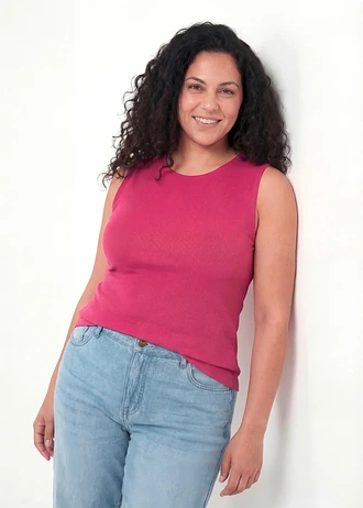 Lot de 2 tops côtelés 100% coton, Couleur: fuchsia/marron foncé