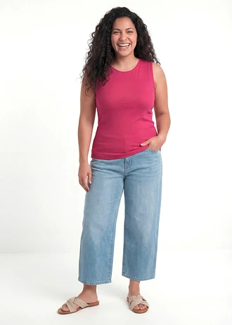Lot de 2 tops côtelés 100% coton, Couleur: fuchsia/marron foncé