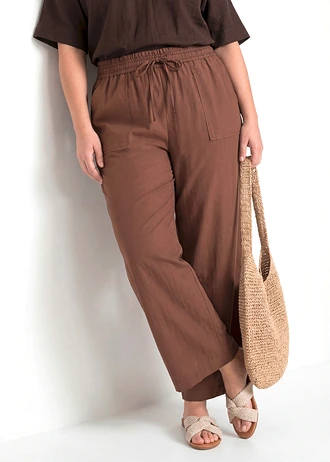 Pantalon large et fluide en lyocell mélangé, Couleur: marron