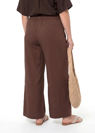 Pantalon large et fluide en lyocell mélangé, Couleur: marron
