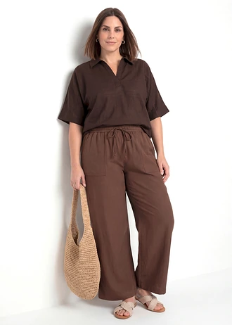 Pantalon large et fluide en lyocell mélangé, Couleur: marron