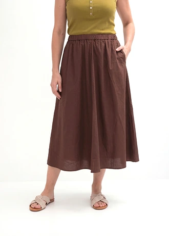 Jupe midi en lin majoritaire, Couleur: marron