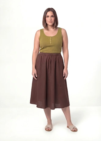 Jupe midi en lin majoritaire, Couleur: marron