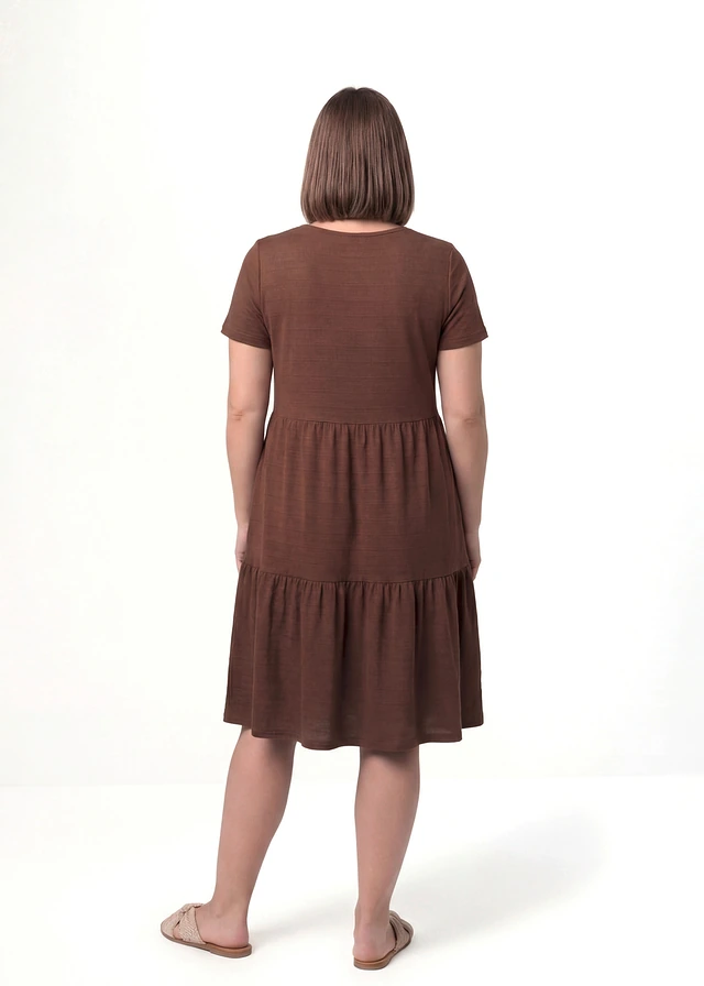 Robe en jersey texturé, Couleur: marron