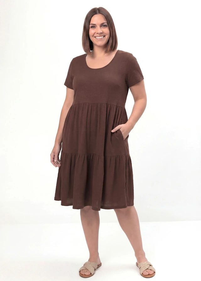 Robe en jersey texturé, Couleur: marron