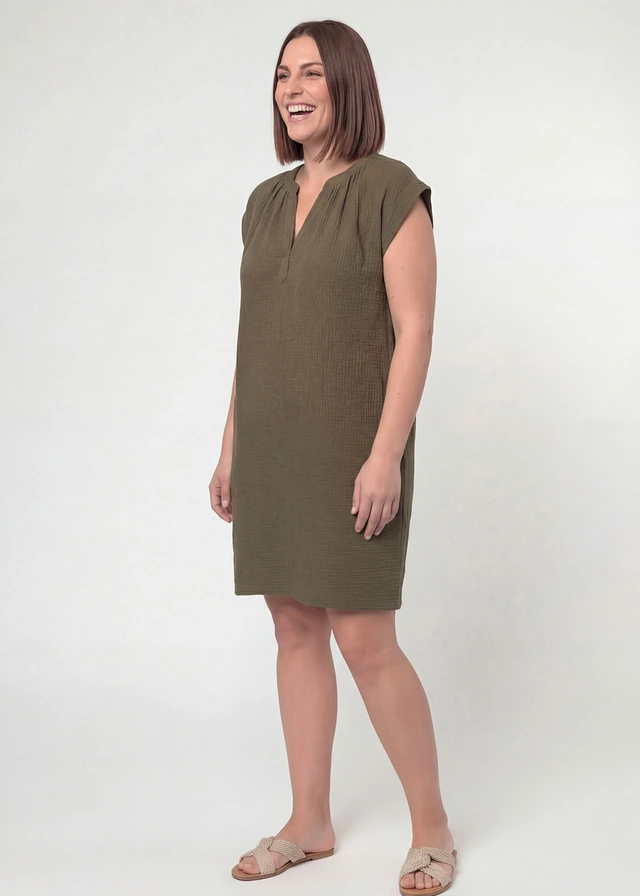 Mini jurk van katoen, Kleur: donkerolijfgroen