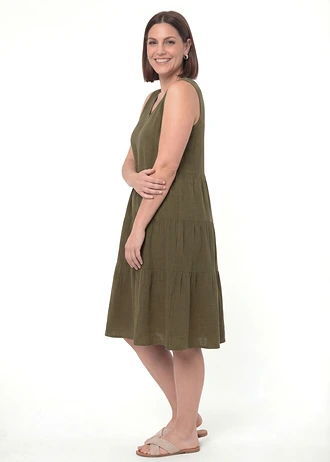 Robe en gaze 100% coton, Couleur: olive foncé