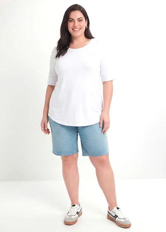 T-shirt long et doux en viscose, Couleur: blanc