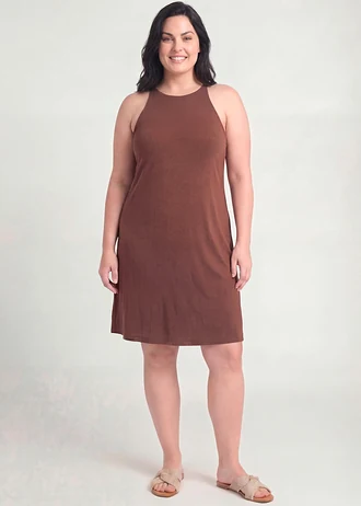 Jersey jurk in een soepele lyocellmix, Kleur: bruin