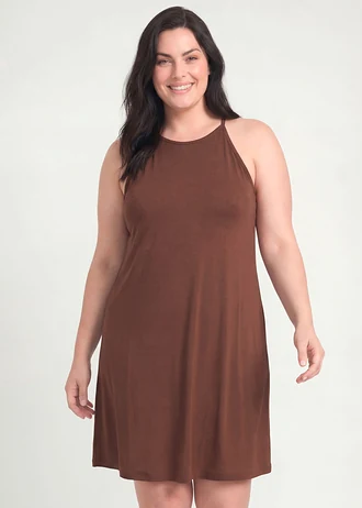Jersey jurk in een soepele lyocellmix, Kleur: bruin