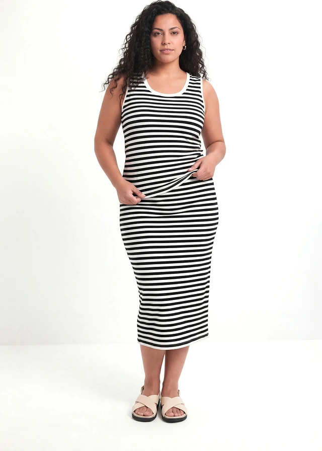 Top en rok van een elastische katoenmix (2-dlg. set), Kleur: wolwit/zwart gestreept