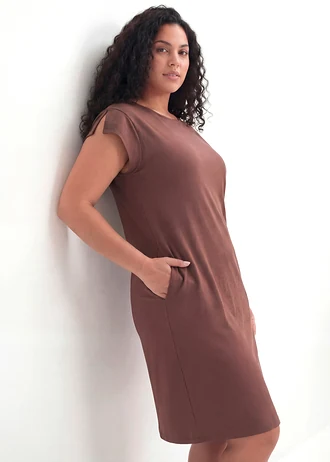 Robe en jersey coton épais, Couleur: marron