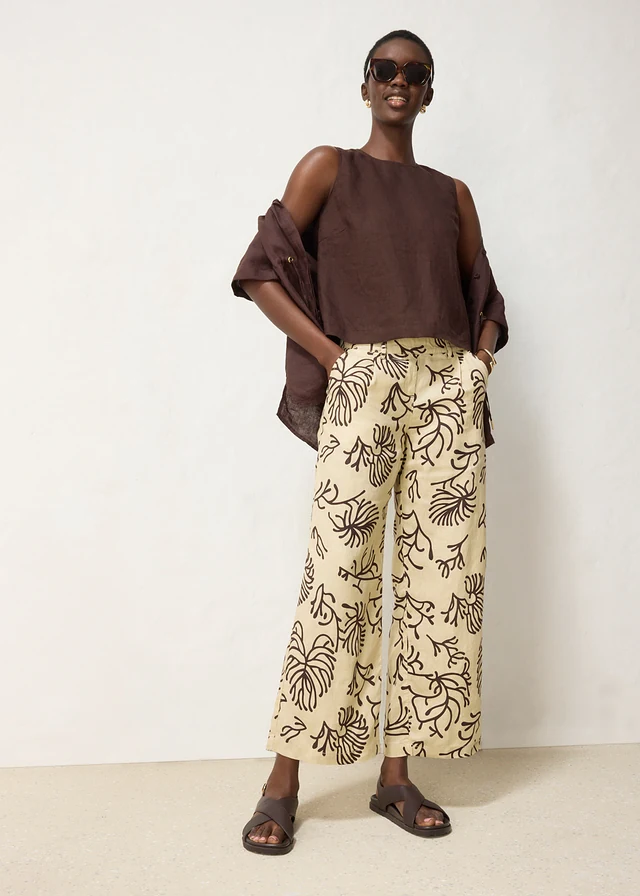Pantalon large à pinces 100% lin • sable clair-marron foncé imprimé • product-page.page-title-suffix