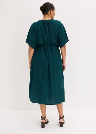 Midi jurk in een zachte viscose-mix, Kleur: diepgroen