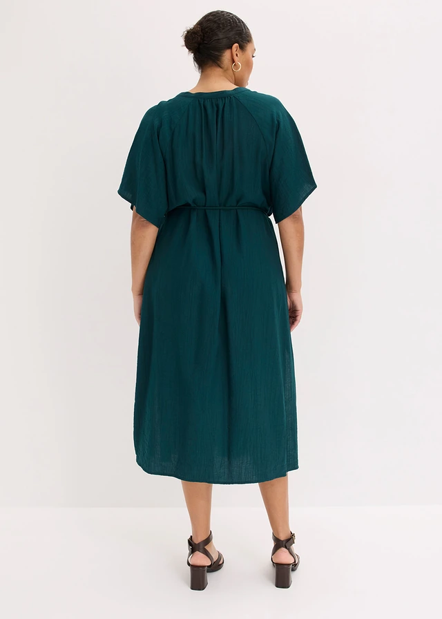 Midi jurk in een zachte viscose-mix, Kleur: diepgroen