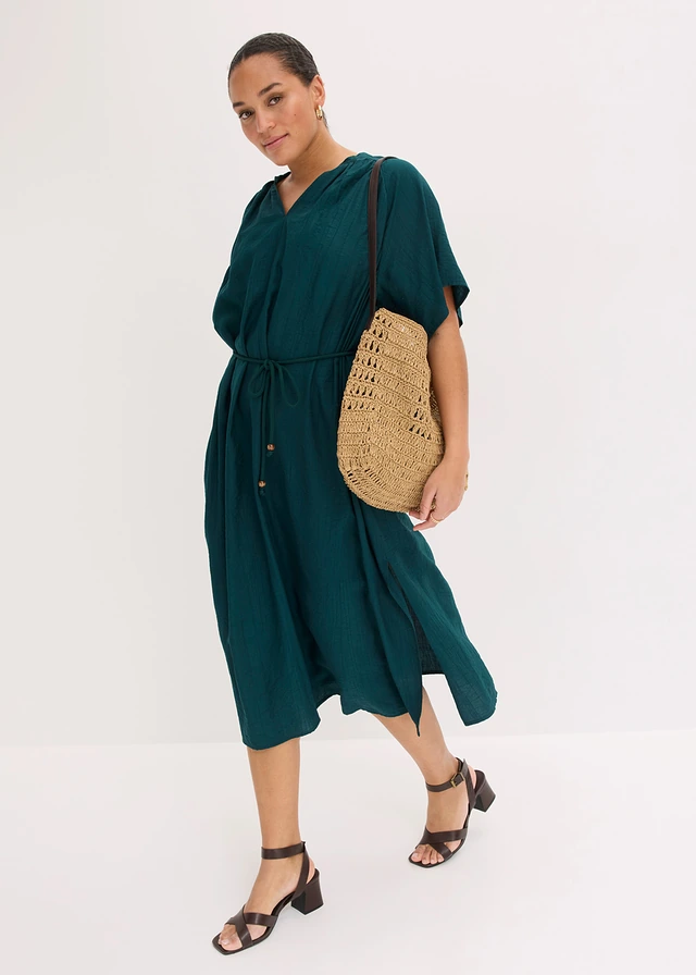 Robe midi douce, Couleur: vert profond
