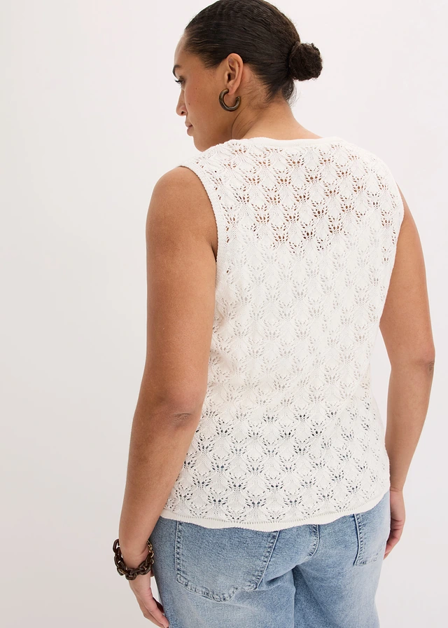 Gilet sans manches en maille ajourée, Couleur: écru