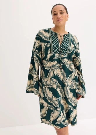 Robe-tunique fluide, Couleur: vert profond-sable clair imprimé