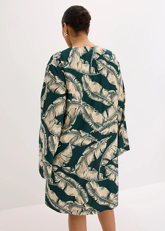 Tuniekjurk van een soepele viscosemix, Kleur: diepgroen-lichtsand met print