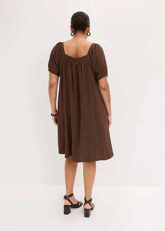 Rochie din jerse din crep texturat, culoare: maro