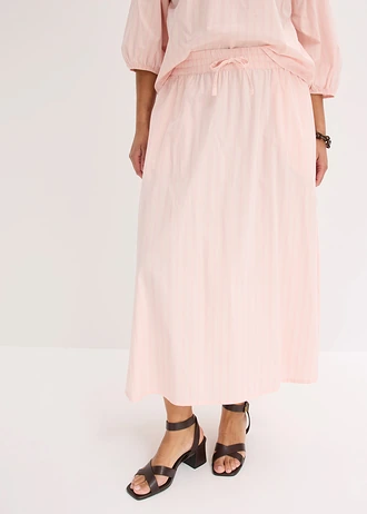 Jupe midi en coton extensible, Couleur: rose clair-rose rayé