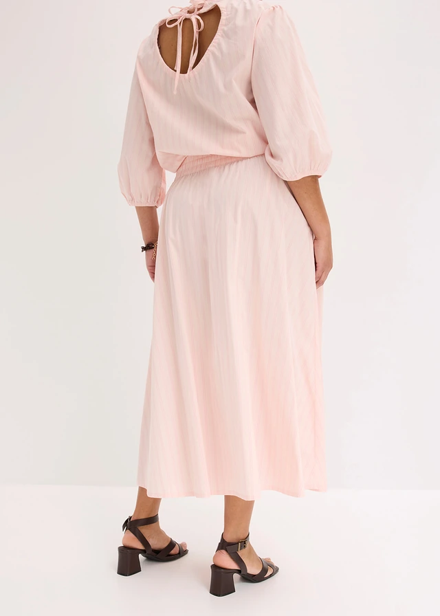 Midi rok van een katoenmix, Kleur: lichtroze-roze gestreept