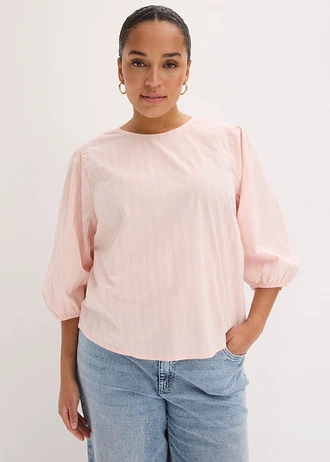 Blouse met volumineuze mouwen, Kleur: lichtroze-roze gestreept